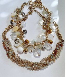 Clustered Czech Beads w/Crystals Bib Necklace + Crystal MOB Charm Necklace LOT